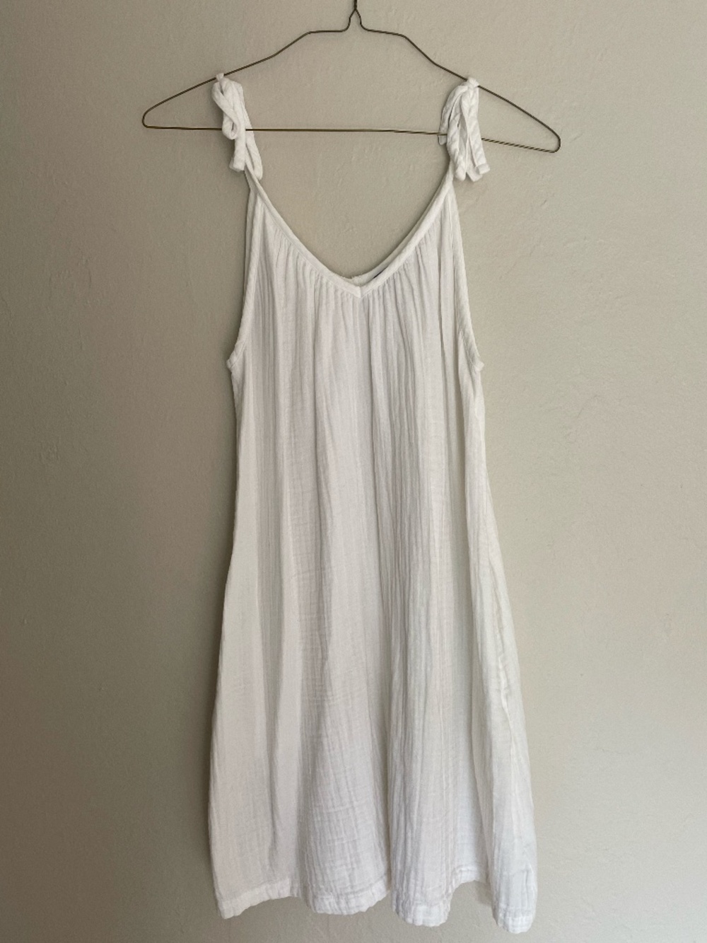Old Navy White Cotton Gauze Shift Dress with Tie Spaghetti Straps
